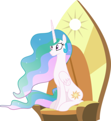 Size: 3677x4000 | Tagged: safe, artist:jeatz-axl, edit, editor:slayerbvc, vector edit, princess celestia, alicorn, pony, equestria games (episode), g4, accessory-less edit, alicorn thrones, bare hooves, female, mare, missing accessory, simple background, sitting, slender, solo, tall, thin, throne, transparent background, vector