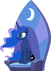 Size: 2874x4000 | Tagged: safe, artist:jeatz-axl, edit, editor:slayerbvc, vector edit, princess luna, alicorn, pony, equestria games (episode), g4, accessory-less edit, alicorn thrones, bare hooves, female, mare, missing accessory, simple background, sitting, slender, solo, thin, throne, transparent background, vector