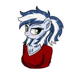 Size: 1024x1024 | Tagged: safe, artist:maxiclouds, oc, oc only, oc:maxi, anthro, blushing, bust, clothes, female, fluffy, portrait, shirt, simple background, solo, white background