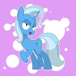 Size: 1980x1980 | Tagged: safe, alternate version, artist:moonatik, trixie, pony, g4, abstract background, female, looking at you, raised hoof, solo