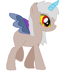Size: 230x267 | Tagged: artist needed, safe, oc, oc only, oc:tormented spirits, interspecies offspring, offspring, parent:discord, parent:pinkie pie, parents:discopie, simple background, solo