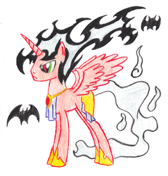 Size: 2488x2600 | Tagged: artist needed, safe, oc, oc only, oc:terror, alicorn, pony, alicorn oc, high res, mane of fire, solo, traditional art