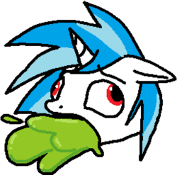 Size: 775x765 | Tagged: safe, artist:paintanon, dj pon-3, vinyl scratch, pony, g4, female, ms paint, simple background, solo, transparent background, vomit, vomiting, wrong eye color