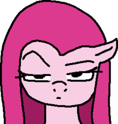 Size: 496x519 | Tagged: safe, artist:paintanon, pinkie pie, earth pony, pony, g4, bust, female, ms paint, pinkamena diane pie, raised eyebrow, simple background, solo, transparent background