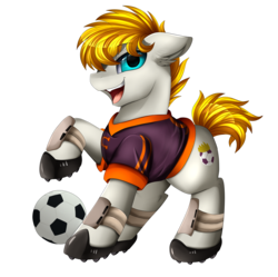 Size: 3518x3509 | Tagged: safe, artist:pridark, oc, oc only, oc:striker, pony, ball, football, high res, open mouth, outfit, simple background, solo, sports, transparent background