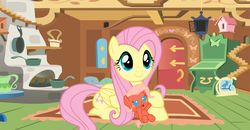Size: 5976x3112 | Tagged: safe, artist:aurora-light-x, fluttershy, oc, oc:apple blossom, pegasus, pony, g4, baby, baby pony, c:, cute, female, fluttermom, fluttershy's cottage, foal, looking at you, mare, mother and daughter, offspring, parent:big macintosh, parent:fluttershy, parents:fluttermac, prone, shyabetes, smiling