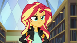 Size: 338x190 | Tagged: safe, edit, edited screencap, screencap, sunset shimmer, comic:a new change, equestria girls, g4, my little pony equestria girls: friendship games, female, pregnant, pregnant edit, solo, teen pregnancy