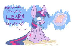 Size: 1500x1000 | Tagged: safe, artist:heir-of-rick, twilight sparkle, alicorn, pony, g4, book, chalkzone, clothes, dialogue, female, glowing eyes, magic, mare, mask, scarf, sitting, solo, telekinesis, twilight sparkle (alicorn)