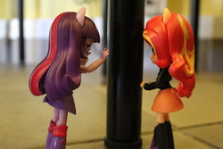 Size: 6000x4000 | Tagged: safe, artist:artofmagicpoland, sunset shimmer, twilight sparkle, equestria girls, g4, doll, equestria girls minis, female, foreshadowing, lesbian, pole, ship:sunsetsparkle, shipping, toy