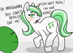 Size: 965x703 | Tagged: safe, anonymous artist, oc, oc only, oc:anon, oc:minty root, human, pony, unicorn, 4chan, blushing, colored, cute, drawthread, duo, funny, imaginary number, math, math in the comments, math joke, open mouth, raised hoof, seems legit, simple background, skeptical, stealth pun