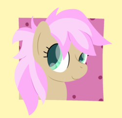 Size: 1044x1012 | Tagged: safe, artist:phat_guy, derpibooru exclusive, strawberry scoop, earth pony, pony, g4, school daze, background pony, bust, female, frame, friendship student, hooves, lineless, mare, portrait, simple background, smiling, solo