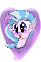 Size: 800x1214 | Tagged: safe, artist:emositecc, silverstream, classical hippogriff, hippogriff, g4, school daze, :p, blushing, bust, cute, diastreamies, female, jewelry, necklace, silly, simple background, smiling, solo, tongue out, transparent background