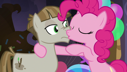 Size: 1920x1080 | Tagged: safe, screencap, mudbriar, pinkie pie, earth pony, pony, g4, the maud couple, duo, eyes closed, female, male, mare, not what it looks like, out of context, party cave, personal space invasion, stallion, uncomfortable