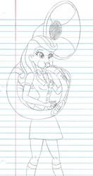 Size: 1073x2025 | Tagged: safe, artist:haleyc4629, beauty brass, equestria girls, g4, female, lined paper, monochrome, musical instrument, solo, sousaphone, traditional art, tuba