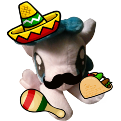 Size: 1000x1000 | Tagged: safe, lightning bolt, white lightning, pony, g4, exploitable bolt, facial hair, female, food, irl, maracas, meme, mexican, moustache, musical instrument, photo, plushie, simple background, solo, sombrero, taco, transparent background