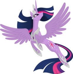 Size: 5176x5228 | Tagged: safe, artist:kopcap94, artist:lauren faust, color edit, edit, vector edit, twilight sparkle, alicorn, pony, g4, absurd resolution, colored, crown, cutie mark, female, flying, hilarious in hindsight, hoof shoes, jewelry, long tail, looking up, mare, older, older twilight, princess shoes, regalia, simple background, slender, solo, spread wings, tail, tall, thin, transparent background, twilight sparkle (alicorn), ultimate twilight, vector, wings