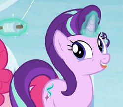 Size: 1024x890 | Tagged: safe, screencap, pinkie pie, starlight glimmer, earth pony, pony, unicorn, g4, the maud couple, biting, blue eyes, cropped, cute, cutie mark, female, glimmerbetes, glowing horn, horn, kite, magic, mare, smiling, that pony sure does love kites, tongue bite, tongue out