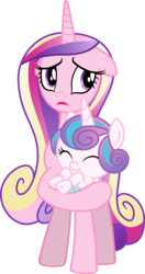 Size: 4076x7746 | Tagged: safe, artist:fruft, edit, editor:slayerbvc, vector edit, princess cadance, princess flurry heart, alicorn, pony, g4, the crystalling, absurd resolution, accessory-less edit, baby, baby pony, bare hooves, cute, female, filly, floppy ears, flurrybetes, holding a pony, mare, missing accessory, mother and daughter, simple background, transparent background, vector