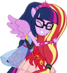 Size: 828x904 | Tagged: safe, edit, edited screencap, screencap, sci-twi, sunset shimmer, twilight sparkle, equestria girls, equestria girls series, forgotten friendship, g4, background removed, happy, hug, not a vector, simple background, smiling, transparent background