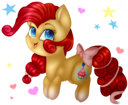 Size: 4712x3864 | Tagged: safe, artist:spirit-1, pinkie pie, earth pony, pony, g4, alternate design, bow, chibi, female, heart, simple background, solo, stars, tail bow, transparent background