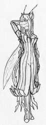 Size: 474x1280 | Tagged: safe, artist:siegfriednox, oc, changeling, anthro, unguligrade anthro, armpits, changeling oc, traditional art