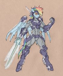 Size: 1067x1280 | Tagged: safe, artist:siegfriednox, rainbow dash, anthro, unguligrade anthro, g4, crossover, megaman zero