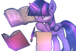 Size: 1094x736 | Tagged: safe, artist:xp_r6, twilight sparkle, alicorn, pony, g4, book, female, mare, pen, simple background, solo, twilight sparkle (alicorn), white background