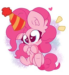 Size: 1878x2048 | Tagged: safe, artist:kittyrosie, pinkie pie, earth pony, pony, g4, blush sticker, blushing, chest fluff, chibi, cute, diapinkes, ear fluff, female, hat, heart eyes, looking at you, mare, party hat, simple background, solo, white background, wingding eyes