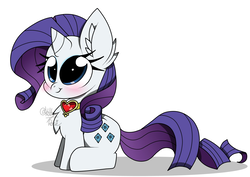 Size: 2048x1448 | Tagged: safe, artist:kittyrosie, rarity, pony, unicorn, g4, chest fluff, chibi, cute, ear fluff, female, fire ruby, jewelry, looking at you, mare, necklace, raribetes, simple background, solo, white background
