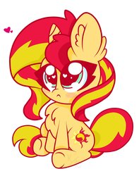 Size: 1614x2048 | Tagged: safe, artist:kittyrosie, sunset shimmer, pony, unicorn, g4, :<, blush sticker, blushing, chest fluff, chibi, cute, ear fluff, female, heart, heart eyes, looking at you, mare, shimmerbetes, simple background, sitting, solo, white background, wingding eyes