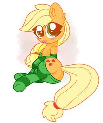 Size: 1777x2116 | Tagged: safe, artist:kittyrosie, applejack, earth pony, pony, g4, :p, applebutt, blush sticker, blushing, butt, chibi, clothes, cute, ear fluff, female, heart eyes, jackabetes, looking at you, mare, plot, silly, simple background, socks, solo, striped socks, tongue out, white background, wingding eyes
