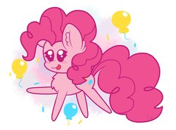 Size: 2132x1576 | Tagged: safe, artist:kittyrosie, pinkie pie, earth pony, pony, g4, balloon, blush sticker, blushing, chest fluff, chibi, cute, diapinkes, ear fluff, female, mare, simple background, solo, tongue out, white background