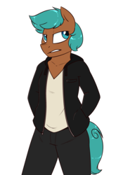Size: 1400x2000 | Tagged: safe, artist:notenoughapples, oc, oc only, oc:apples, earth pony, anthro, anthro oc, clothes, hand in pocket, male, pants, shirt, simple background, solo, stallion, transparent background
