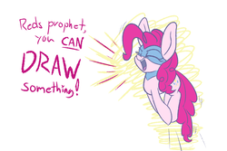 Size: 1500x1000 | Tagged: safe, artist:heir-of-rick, pinkie pie, earth pony, pony, g4, chalkzone, dialogue, eyes closed, female, mare, mask, motivational, positive ponies, pronking, snaponka, snappy pie, solo