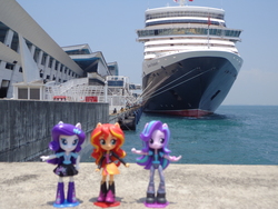 Size: 4608x3456 | Tagged: safe, rarity, starlight glimmer, sunset shimmer, equestria girls, g4, cruise ship, doll, equestria girls minis, irl, photo, singapore, toy