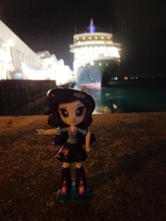 Size: 3456x4608 | Tagged: safe, rarity, equestria girls, g4, cruise ship, doll, equestria girls minis, eqventures of the minis, female, irl, night, photo, singapore, toy