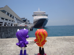 Size: 4608x3456 | Tagged: safe, rarity, sunset shimmer, equestria girls, g4, cruise ship, doll, equestria girls minis, eqventures of the minis, female, irl, photo, singapore, toy