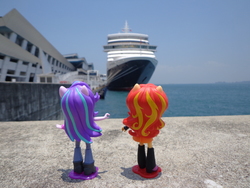 Size: 4608x3456 | Tagged: safe, starlight glimmer, sunset shimmer, equestria girls, g4, cruise ship, doll, equestria girls minis, eqventures of the minis, female, irl, photo, singapore, toy