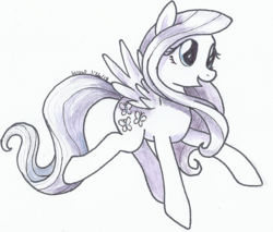 Size: 700x595 | Tagged: safe, artist:astevenamedwolf, fluttershy, pegasus, pony, g4, cutie mark, female, mare, open mouth, partial color, simple background, smiling, solo, spread wings, traditional art, white background, wings