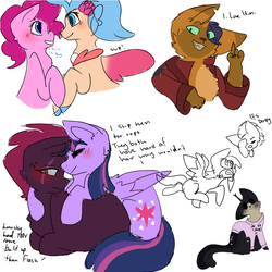 Size: 1500x1500 | Tagged: safe, artist:cheshiregalaxi, capper dapperpaws, derpy hooves, doctor whooves, pinkie pie, princess skystar, tempest shadow, time turner, twilight sparkle, oc, abyssinian, alicorn, seapony (g4), anthro, g4, my little pony: the movie, broken horn, chest fluff, female, horn, lesbian, male, ship:doctorderpy, ship:skypie, ship:tempestlight, shipping, straight, twilight sparkle (alicorn)