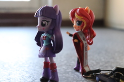 Size: 6000x4000 | Tagged: safe, artist:artofmagicpoland, sunset shimmer, twilight sparkle, equestria girls, g4, about to run, doll, equestria girls minis, female, lesbian, ship:sunsetsparkle, shipping, stealing, toy