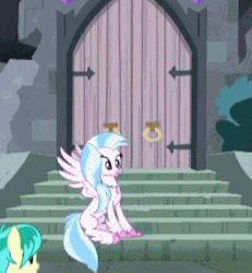 Size: 370x400 | Tagged: safe, screencap, sandbar, silverstream, classical hippogriff, hippogriff, seapony (g4), g4, school daze, animated, cropped, cute, diastreamies, gif, male, seapony silverstream, slow motion, stallion, transformation