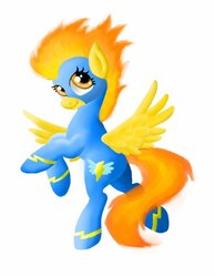 Size: 469x604 | Tagged: safe, artist:pony-paint, spitfire, pegasus, pony, g4, clothes, female, mare, simple background, solo, spread wings, standing, standing on one leg, uniform, white background, wings, wonderbolts uniform