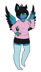 Size: 817x1425 | Tagged: safe, artist:despotshy, oc, oc only, oc:despy, pegasus, anthro, clothes, female, mare, simple background, solo, stockings, sweater, thigh highs, transparent background, two toned wings