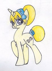Size: 441x604 | Tagged: safe, artist:pony-paint, oc, oc only, pony, unicorn, female, hairband, mare, simple background, smiling, solo, tail wrap, traditional art, white background