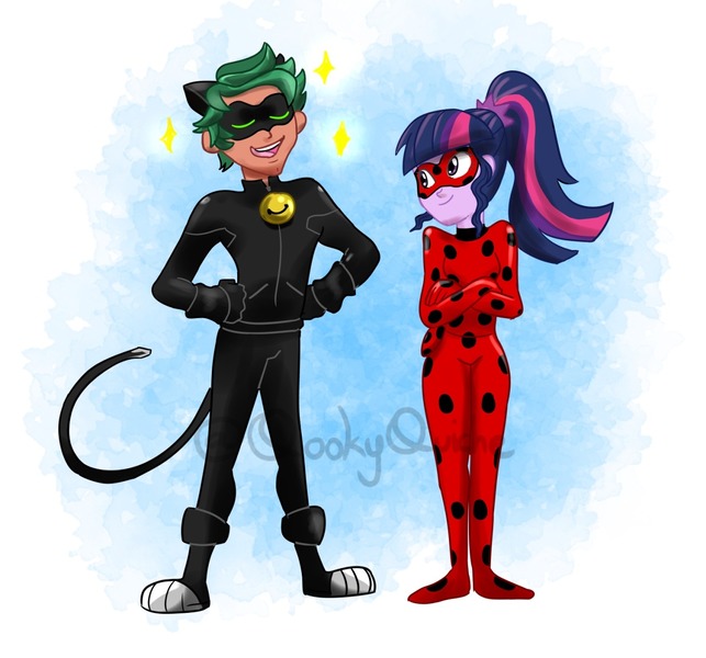 1700972 - safe, artist:qookyquiche, sci-twi, timber spruce, twilight  sparkle, equestria girls, chat noir, clothes, cosplay, costume, cute,  female, hilarious in hindsight, ladynoir, male, miraculous ladybug,  shipping, straight, timberbetes, timbertwi ...