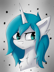 Size: 1368x1812 | Tagged: safe, artist:drarkusss0, oc, oc only, pony, unicorn, abstract background, bust, commission, commission info, solo, teal mane, unimpressed, white coat
