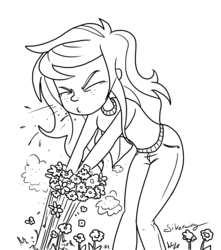 Size: 6620x7482 | Tagged: safe, artist:silverwing, wallflower blush, human, equestria girls, g4, absurd resolution, clothes, female, flower, jeans, pants, pollen, sketch, sneezing, sweater, wallflower and plants
