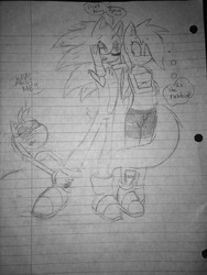 Size: 2448x3264 | Tagged: safe, artist:dansonic15, rainbow dash, anthro, g4, amy rose, crossover, high res, lined paper, male, sonic the hedgehog, sonic the hedgehog (series), sonicified, traditional art
