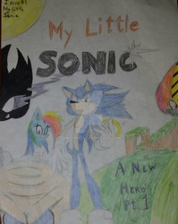 Size: 1024x1287 | Tagged: safe, artist:dansonic15, rainbow dash, g4, crossover, male, sonic the hedgehog, sonic the hedgehog (series), traditional art, watermark